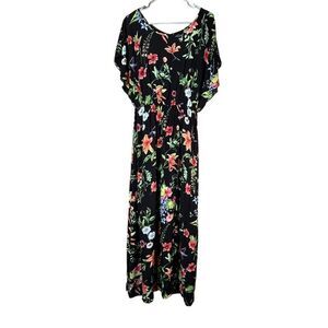 ‎ModCloth Black Flower Print Maxi Dress Size L